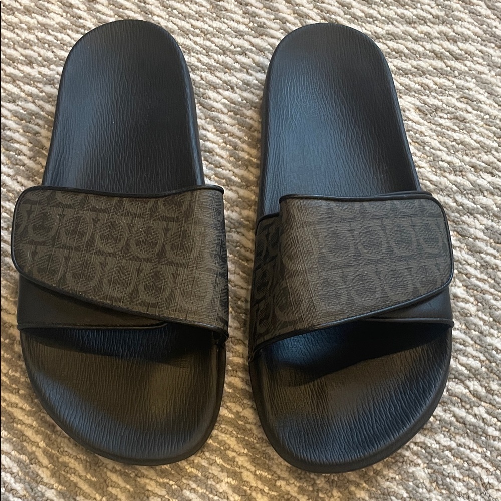 Salvatore Ferragamo Black Patterned Slide Sandals